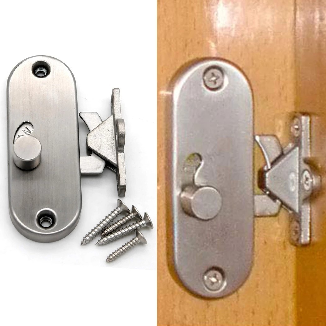 Sliding Door Lock 90 Degree Moving Door Right Angle Buckle Privacy Lock Stainless Steel Lock With Screw Home Hardwar
